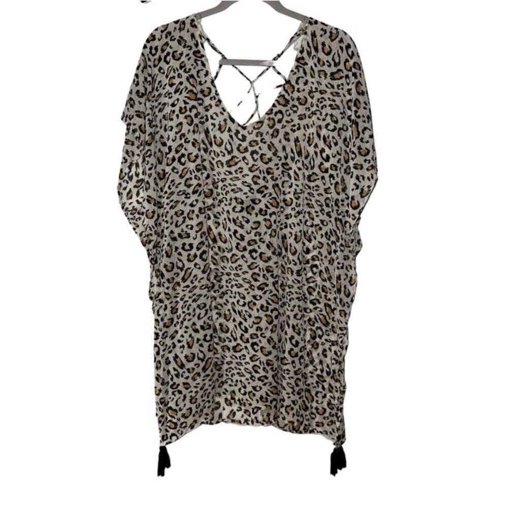 Palisades Cream Brown Leopard Print Loose Fit Coverup Medium/Large
